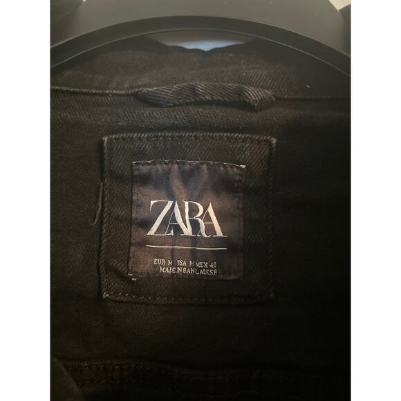 GUC Zara Women's Black Denim Jacket Button Front Size Medium - Picture 3 of 4